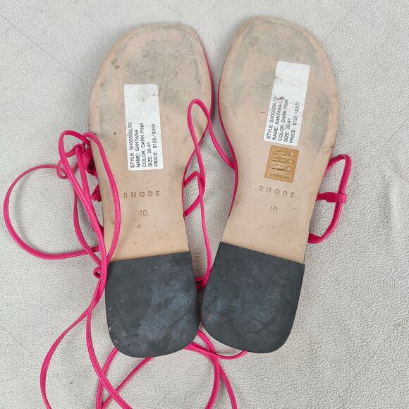 Rhode Santana Sandals Womens 40 10 Dark Pink Leather Strappy Lace‎ Up Flats - Picture 4 of 7